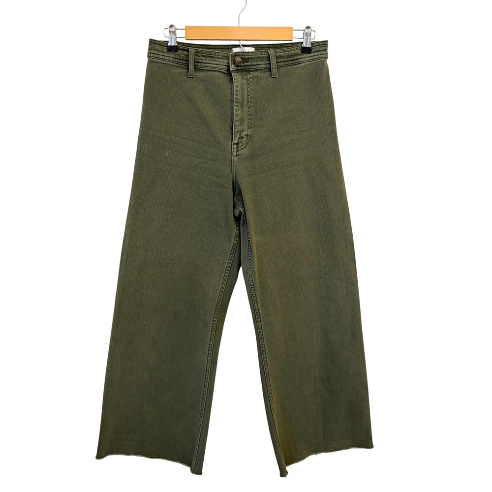 Pistola Penny Wide Leg Crop Jeans 30 Olive Green High Rise Raw Hem Utility Pants - Picture 2 of 12